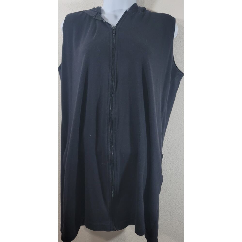 Wear Abouts Black Full Zip Sleeveless Hoodie Large Lightweight Pockets Stretchy